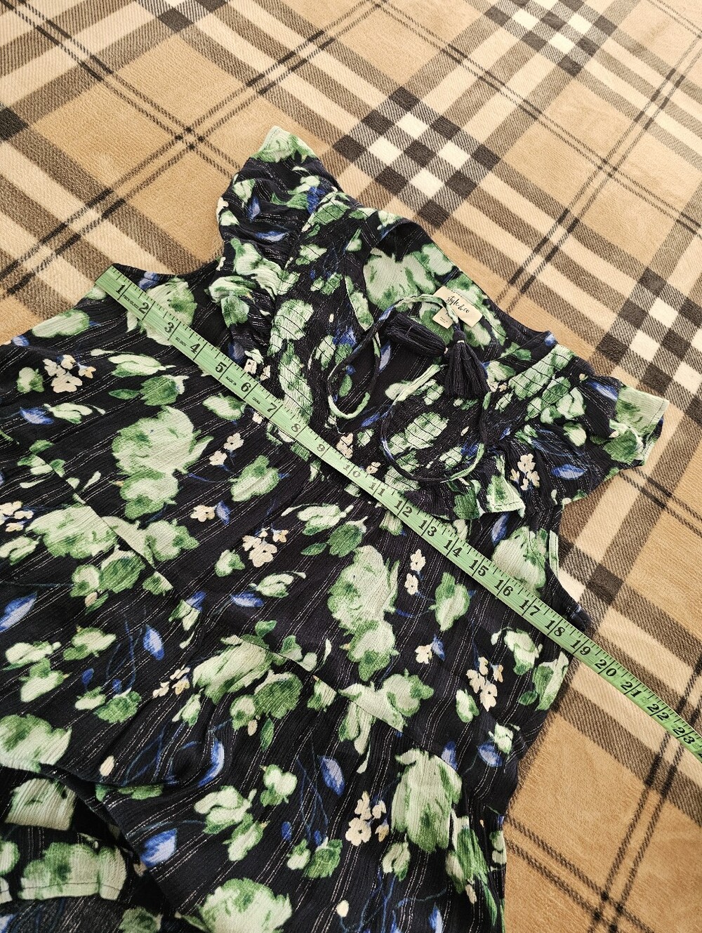 Style & Co. Navy Floral V-Neck Midi Dress with Green Accents - Picture 10 of 11